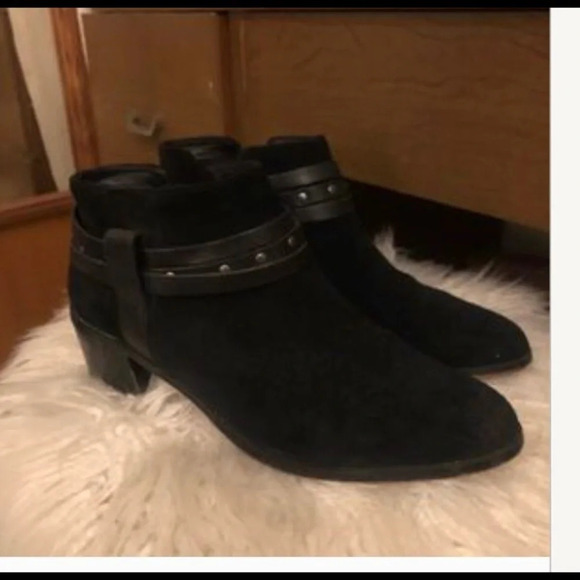 Clarks Black Suede studded Leather Heeled booties Boho Rocker - Picture 3 of 10